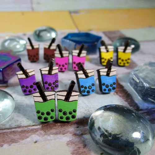 Miniatura 5 de Pick Color - Lindos pendientes de botón de taza de bebida de té de burbujas de Boba
