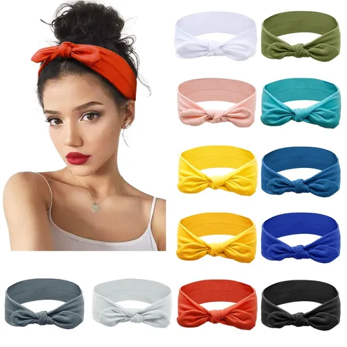 Huachi - 12 unidades de diademas con lazo para mujer, pañuelos para la cabeza, bandas para el cabello anudadas, orejas de conejo, turbantes Estilo