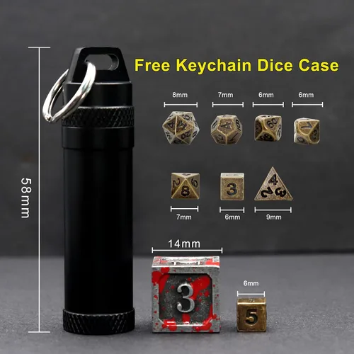 Miniatura 4 de Juego de Dados Haxtec Mini: Pequeño Juego de Dados Metálicos DND con Estuche para Dados Portátil Juego de Dados Metálicos Antiguos de Bronce