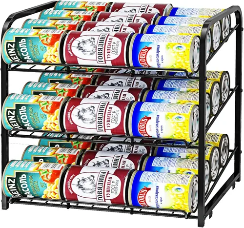 Organizador de estantes para latas, dispensador apilable de 3 niveles para almacenamiento de latas, para almacenamiento de alimentos, cocina o Negro