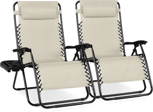 Miniatura 53 de Best Choice Products - Juego de 2 sillas reclinables y ajustables de malla y acero, sillas con sensación gravedad cero con cojines y bandejas