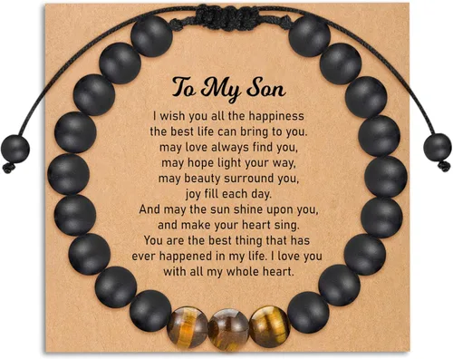 M MOOHAM Mens Beaded Bracelets Tiger Eye Bracelets for Boyfriend Husband Soulmate Dad Son Grandson BrotherUncleNephewStep Dad - Anniversary