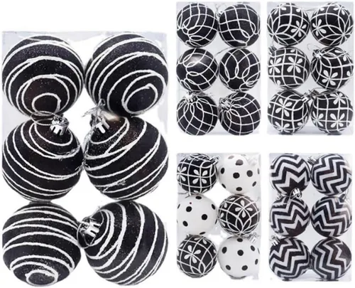 Miniatura 5 de Adornos de bola de Halloween en blanco y negro, mini decoraciones colgantes inastillables para árbol de Navidad, fiesta de vacaciones, decoración