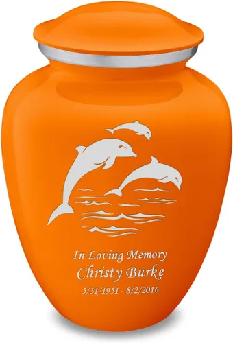 Miniatura 16 de Geturns Embrace - Urnas de cremación personalizadas de delfines para cenizas humanas, urna funeraria grande de color rojo brillante para mujeres
