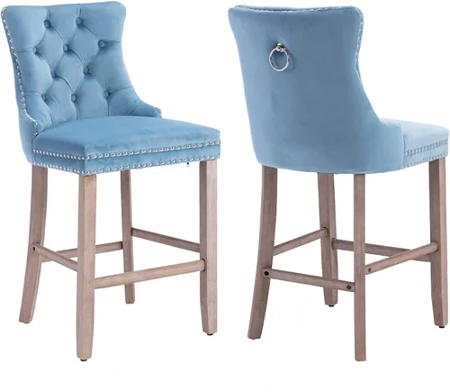 Miniatura 12 de Aoowow Juego de 2 taburetes de bar tapizados de terciopelo con altura de mostrador, altura del asiento de 26.3 pulgadas, sillas de bar sin brazos
