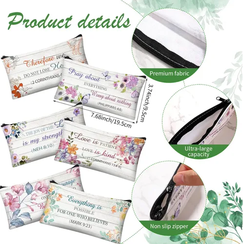 Miniatura 2 de Zonon 6 piezas inspiradoras de versículo bíblico para mujeres, suministros de estudio bíblico cristiano, suministros de diario, bolsas de maquillaje
