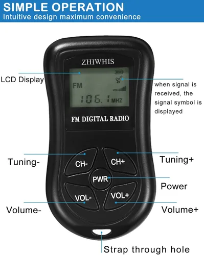 Miniatura 5 de ZHIWHIS Mini radio FM portátil, pantalla digital LCD estéreo, sintonización, transistor, receptor de conferencias con auriculares, radio de bolsillo