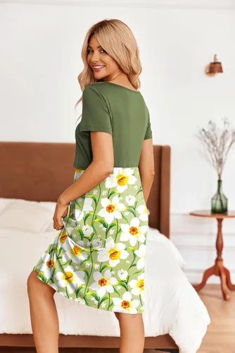 Miniatura 5 de Ekouaer Vestido de lactancia para mujer, vestido de verano de manga corta, retazos, maternidad, lactancia, hasta la rodilla