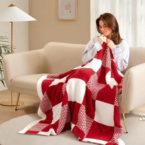 Miniatura 2 de Snuggle Sac - Manta a cuadros, manta roja para sofá, manta de microfibra de franela buffalo a cuadros, mullida, cálida, acogedora, suave, manta
