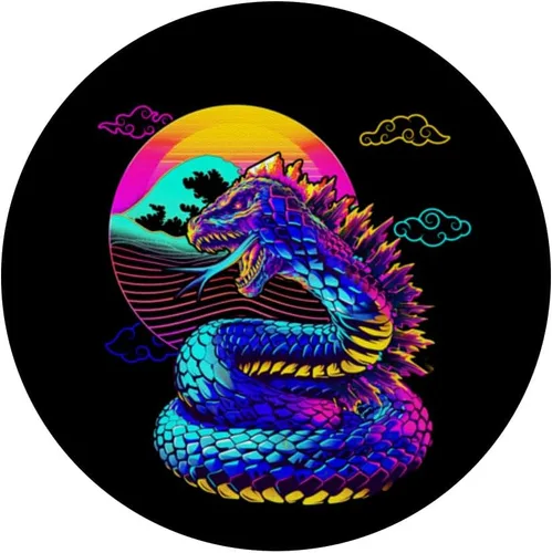 Miniatura 3 de Cool Streetwear synthwave 80s 90s retro anime snake dragon PopSockets Adhesive PopGrip