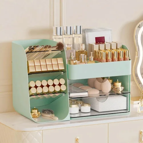 Miniatura 8 de Organizador de Maquillaje con 2 Cajones M y Portacepillos - Estuche de Almacenamiento de Cosméticos para Tocador, Encimera de Baño y Escritorio