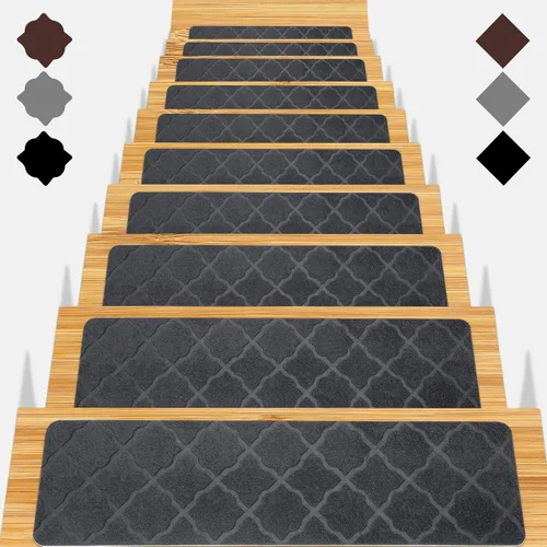 Peldaños de escalera para escalones de madera 15 piezas - 8x30 pulgadas Alfombra corredor para escaleras interior Alfombrillas antideslizantes para