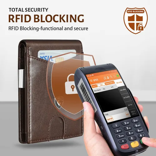 Miniatura 36 de GSOIAX Cartera delgada de cuero plegable RFID para hombre, billetera minimalista con bolsillo frontal con clip para dinero, 12 ranuras para Negro