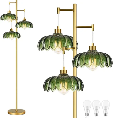 Miniatura 11 de ILLMTW Lámpara de Pie Dorada para Sala de Estar, Dormitorio, Lámpara de Pie Moderna de Mediados de Siglo Lámpara de Pie de Latón Árbol de 3 Luces