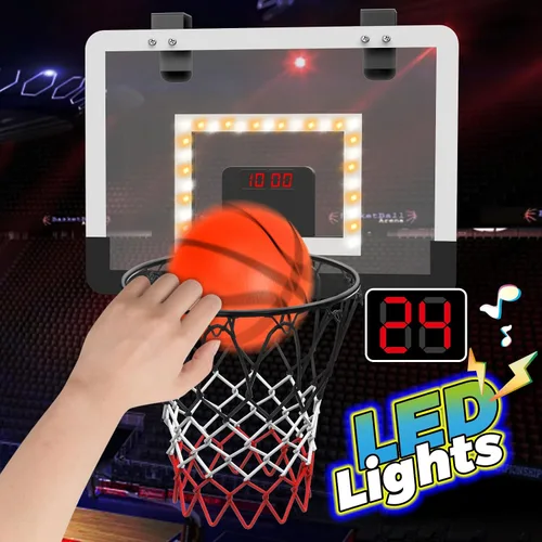 Miniatura 2 de Mini aro de baloncesto interior para niños para puerta pared habitación con 3 bolas marcador electrónico