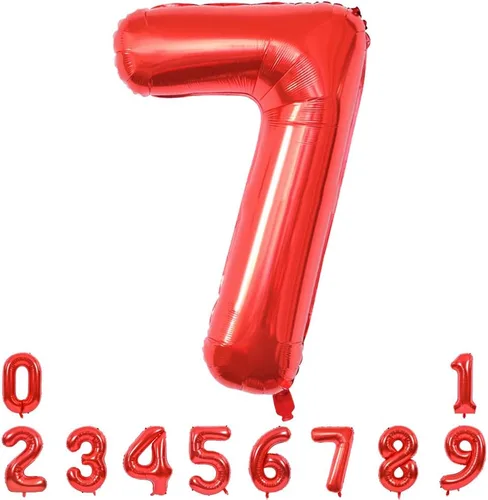 Miniatura 10 de TONIFUL Globos rojos de números grandes de 40 pulgadas del 0 al 9, número 0 digital 0 de papel de aluminio de helio, globos de número grande