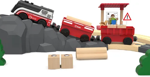 Miniatura 6 de Tren operado por batería para pista de madera, tren motorizado para niños de 3 años o más, set de juguete de 3 trenes eléctricos compatible