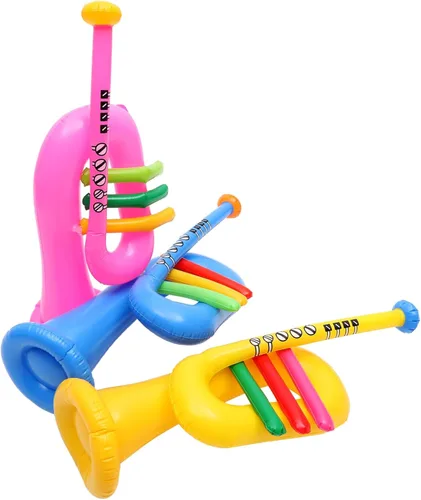 TOYANDONA Instrumento musical inflable, 6 piezas, instrumento inflable para banjo, trompeta, cuerno, premios de carnaval, decoraciones de fiesta de