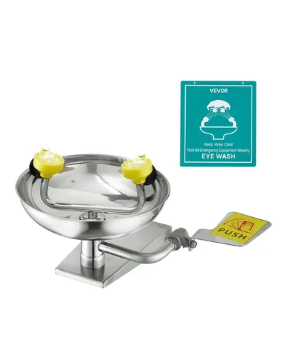 VEVOR Estación de lavado de ojos de emergencia, unidad de lavado de ojos montada en pared de acero inoxidable, lavabo de primeros auxilios para ojos