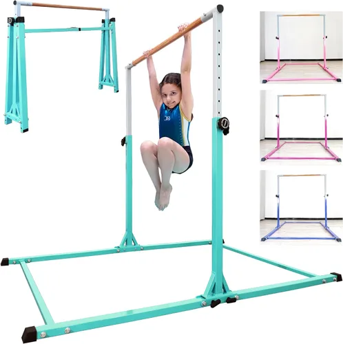Miniatura 11 de Seliyoo - Barra de gimnasia plegable para niños de 3 a 20 años, barra horizontal de 5 pies/6 pies de largo, altura ajustable, barra de entrenamiento