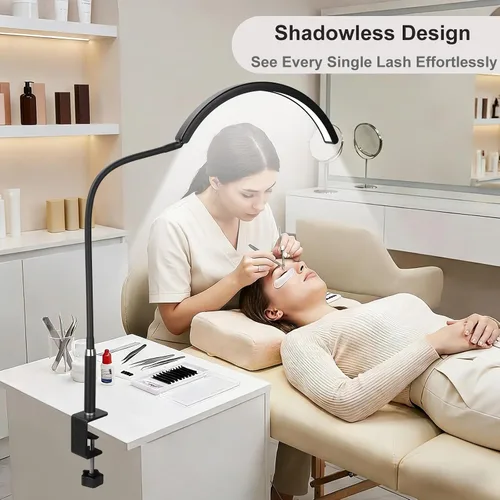 Miniatura 5 de Luz de media luna para escritorio de uñas, lámpara de manicura LED profesional sin sombras con abrazadera, 3 modos de color y 10 niveles de brillo