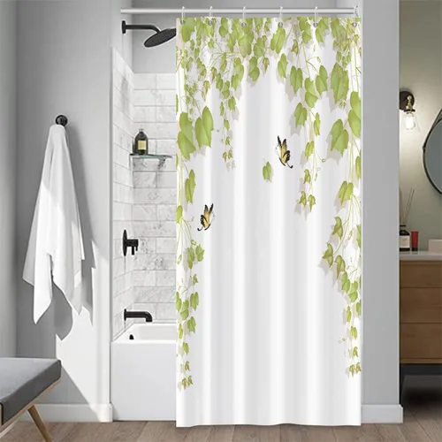 Miniatura 44 de Cortinas de ducha botánicas verdes de 36 x 72 pulgadas, hojas de eucalipto naturales de primavera para minimalismo moderno, decoración de baño, tela