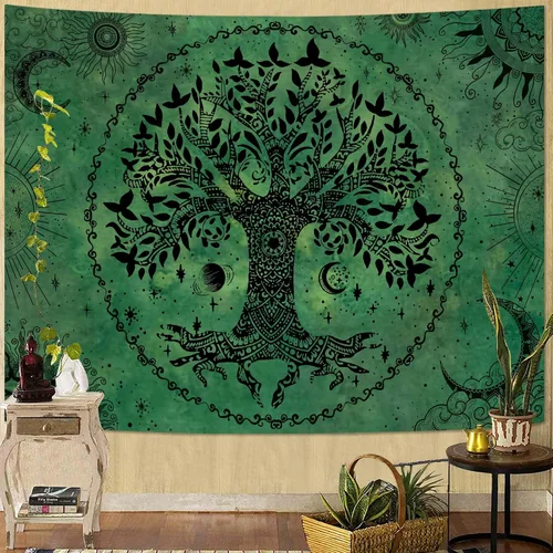 Miniatura 16 de Lunerfex Tapiz de árbol de la vida, tapiz de pared de fase lunar, tapices verdes para dormitorio, techo, tapices para colgar en la pared