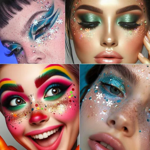 Miniatura 6 de Gel con purpurina para el cuerpo navideño, 4 colores, 8.5 onzas, holográfico, grueso, sirena, iridiscente, láser, estrella, flor y hojas