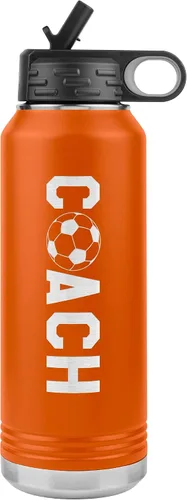 Miniatura 3 de Botella de agua de entrenador de fútbol, 32 onzas, con tapa abatible de acero inoxidable grabada, con pajita, regalo de entrenador de fútbol