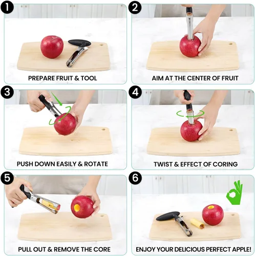 Miniatura 4 de SCHVUBENR Herramienta descorazonadora de manzana de alta calidad, fácil de usar y limpiar, removedor de núcleo de manzana resistente con erradura