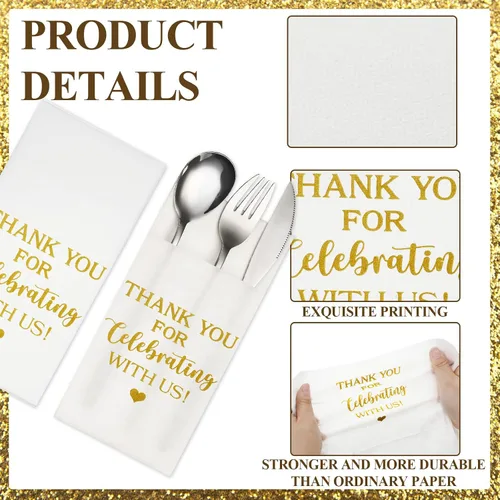 Miniatura 3 de Fuutreo 100 servilletas desechables de lino para boda, con bolsillo, cubiertos de papel Airlaid absorbentes, para bodas, bodas, bodas, compromisos