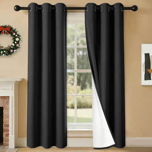 Miniatura 46 de 2 paneles de cortinas 100% opacas, cortinas ligeras con aislamiento térmico con ojales para dormitorio, sala de estar, tratamiento de ventana