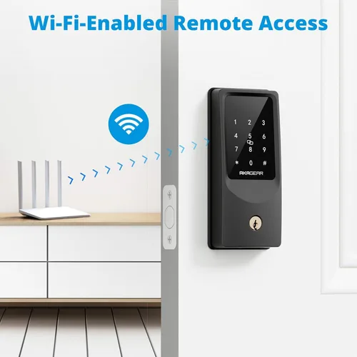 Miniatura 3 de AkaGear Cerradura inteligente WiFi para puerta de entrada sin llave con 8 pilas AA, control remoto de aplicación, cerrojo de teclado táctil