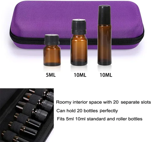 Miniatura 4 de Hipiwe Estuche organizador de aceites esenciales de EVA para 20 botellas de 0.2 onzas líquidas y 0.3 onzas líquidas, botellas estándar y rodantes
