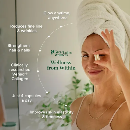 Miniatura 7 de Great Lakes Wellness - Píldoras de colágeno para hombres y mujeres, 120 cápsulas – Péptidos de colágeno VERISOL® Tipos I y III para cabello, piel