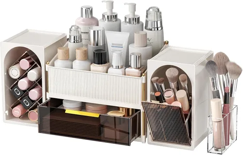 Miniatura 12 de INVSSENE Organizador de maquillaje apilable, almacenamiento de perfume para cuidado de la piel, lápiz labial cosmético, máscara facial, paletas