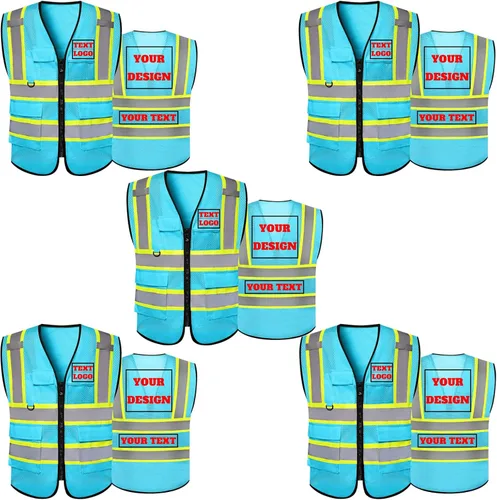 Miniatura 25 de Chaleco de seguridad reflectante de malla con logotipo personalizado Clase 2 con 5 bolsillos y cremallera Amarillo-5pack