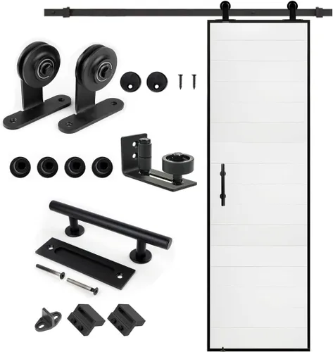 Miniatura 16 de S&Z tophand Puerta de granero marrón de 20 pulgadas x 84 pulgadas con kit de herramientas corredizas de 5 pies, estilo moderno, requiere montaje