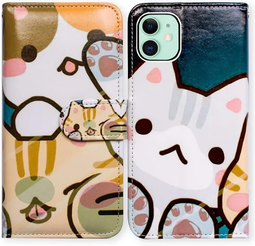 Miniatura 24 de Bcov Funda para iPhone 11, funda de piel con tapa y función atril para iPhone 11, diseño de flores y mariposas azules