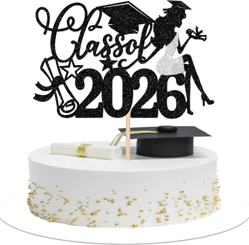 Miniatura 19 de 1 paquete de decoración para tarta de graduación para niña, con purpurina, para diploma, decoración para adultos mayores 2026, para niñas, escuela