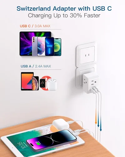 Miniatura 4 de Paquete de 2 adaptadores de enchufe de EE. UU. a Japón, adaptador de enchufe de 2 clavijas a 3 clavijas con 3 salidas de CA, 3 puertos USB