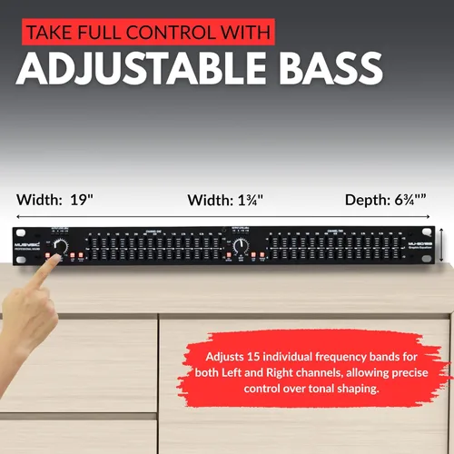 Miniatura 4 de MUSYSIC Ecualizador gráfico para audio doméstico Ecualizador estéreo de 15 bandas Montaje en rack EQ Ecualizador digital para el hogar, analizador