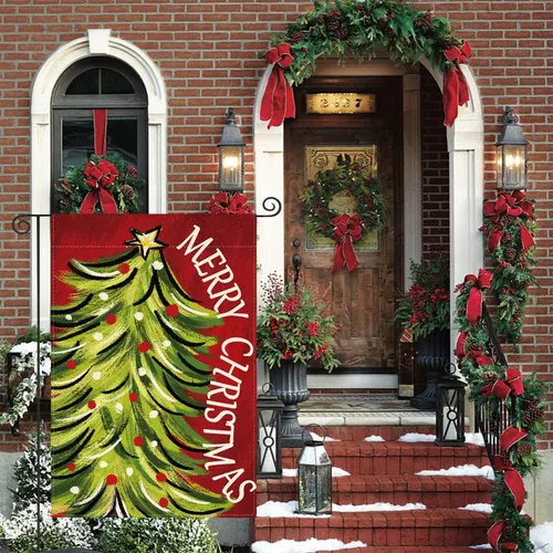 Miniatura 2 de AVOIN colorlife Bandera de Jardín de Feliz Navidad de 12 x 18 Pulgadas, de Doble Cara, para Navidad, Árbol de Navidad, Invierno, Vacaciones, Bandera