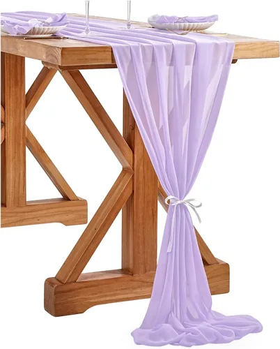 SoarDream - Camino de mesa de gasa, color rosa bebé, de 27 x 120 pulgadas, camino de mesa de estilo romántico ideal para fiesta de boda Púrpura claro