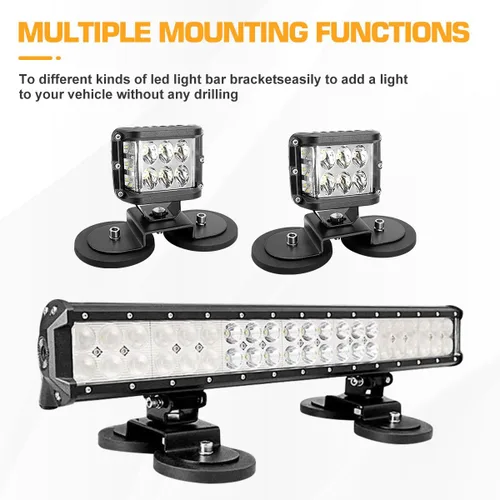 Miniatura 4 de WFPOWER Paquete de 2 soportes de base magnética fuerte para barra de luz, potente soporte de montaje magnético con almohadilla de goma para luz