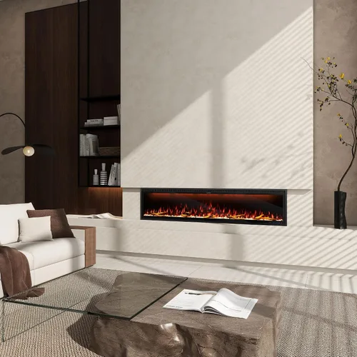 Miniatura 9 de Clihome Calentador eléctrico de chimenea de 74 pulgadas con chimenea LED Wi-Fi para montaje en pared/chimenea eléctrica empotrada con cristales