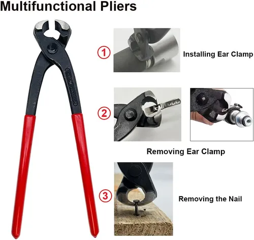 Miniatura 6 de Alicates de abrazadera de oreja, herramienta engarzadora de pinzas, pinzas de manguera de oreja única para auto ATV UTV, extractor de clavos