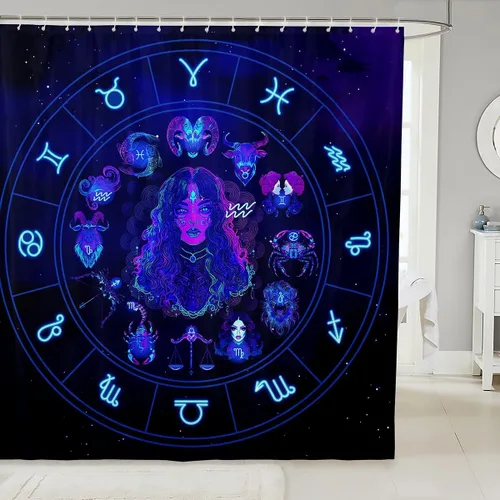 Miniatura 11 de Piscis - Cortina de baño de 72 pulgadas de ancho x 72 pulgadas de largo, 12 patrones de constelación para niños, niñas, niños, niñas, juego