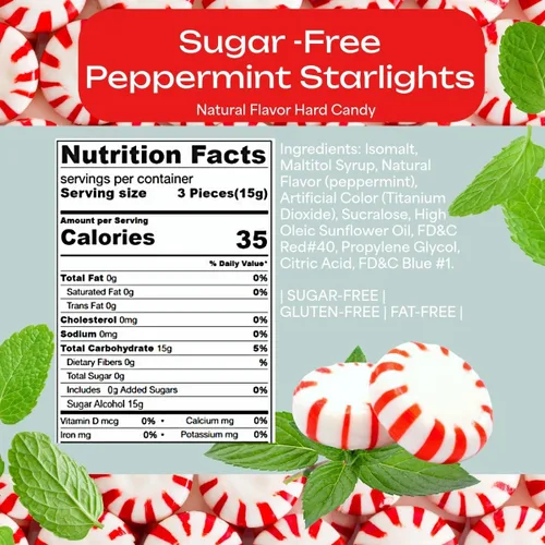 Miniatura 2 de SweetGourmet Caramelo duro de menta sin azúcar, mentas Starlight envueltas, 5 libras, sabor natural, sin gluten, sin grasa, 450 piezas