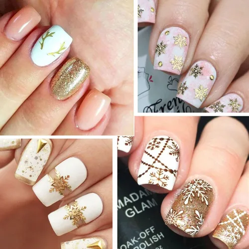 Miniatura 3 de Calcomanías de arte de uñas de Navidad, diseño de copos de nieve dorados, decoración de uñas, Papá Noel, árbol de Navidad, pan de jengibre, hombre